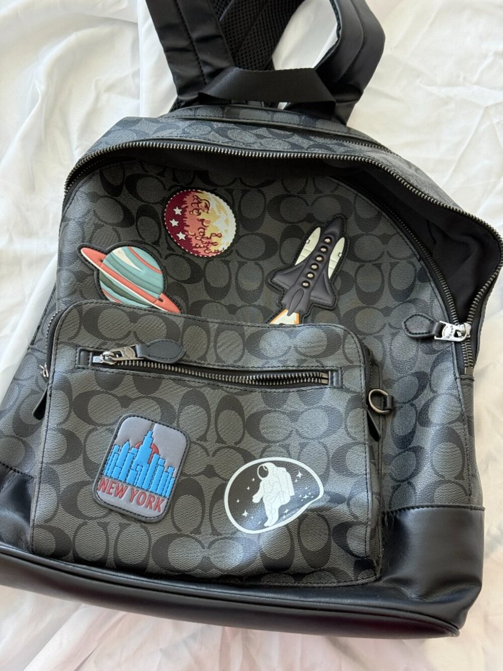 Coach West Backpack Signature Canvas Space Patches Black